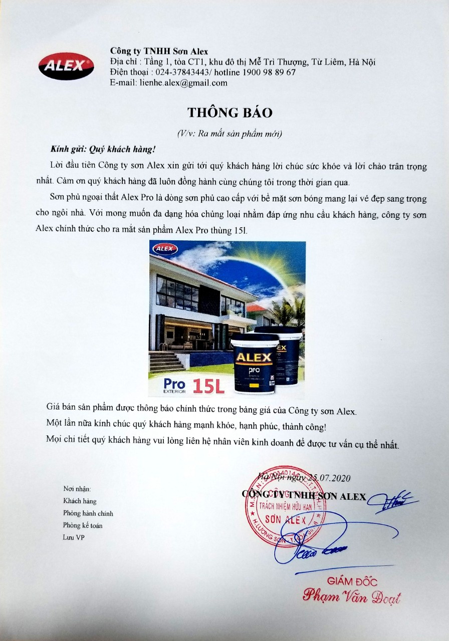Sơn Alex ra mắt sản phẩm sơn phủ ngoại thất Alex Pro thùng 15L